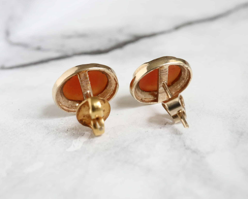 Vintage 9ct Gold Cameo Stud Earrings Aladdins Cave Jewellery