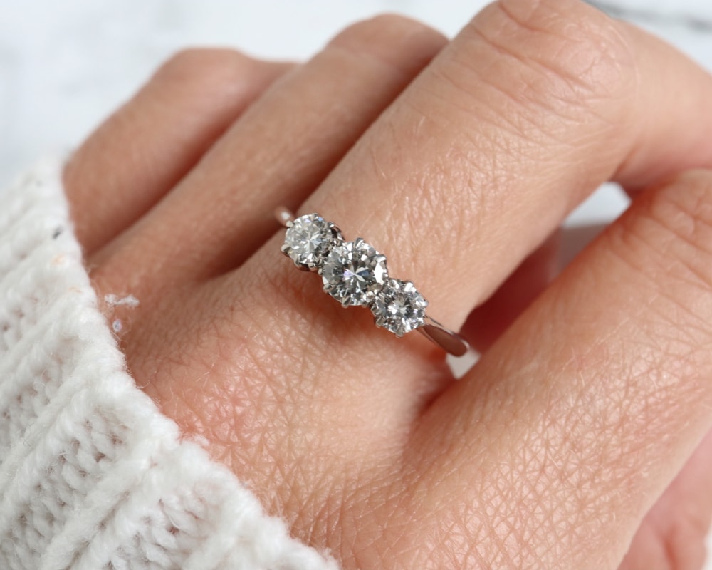 antique diamond three stone ring circa 1920s with 0.50ct total diamond weight in 18ct white gold and platinum