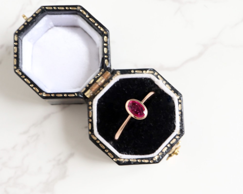 contemporary 9ct rose gold and ruby ring for sale in Leeds