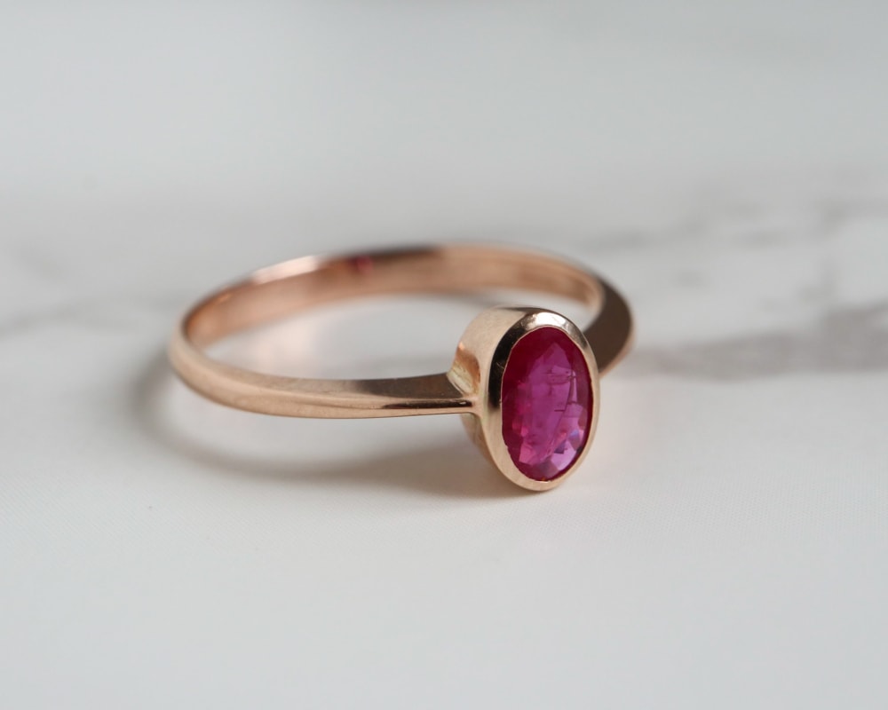 contemporary 9ct rose gold and ruby ring for sale in Leeds