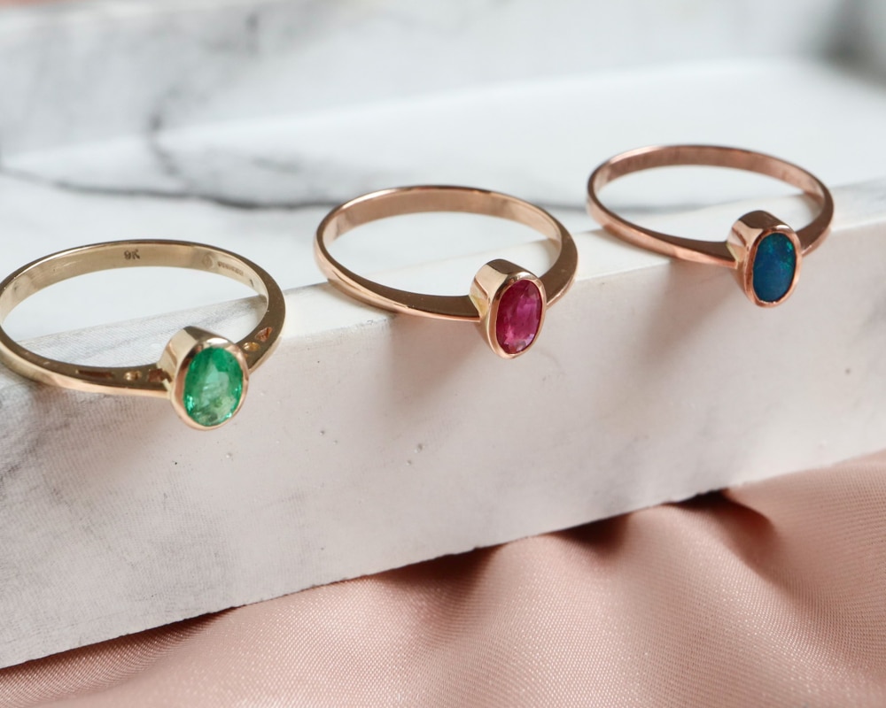 contemporary 9ct rose gold and ruby ring for sale in Leeds