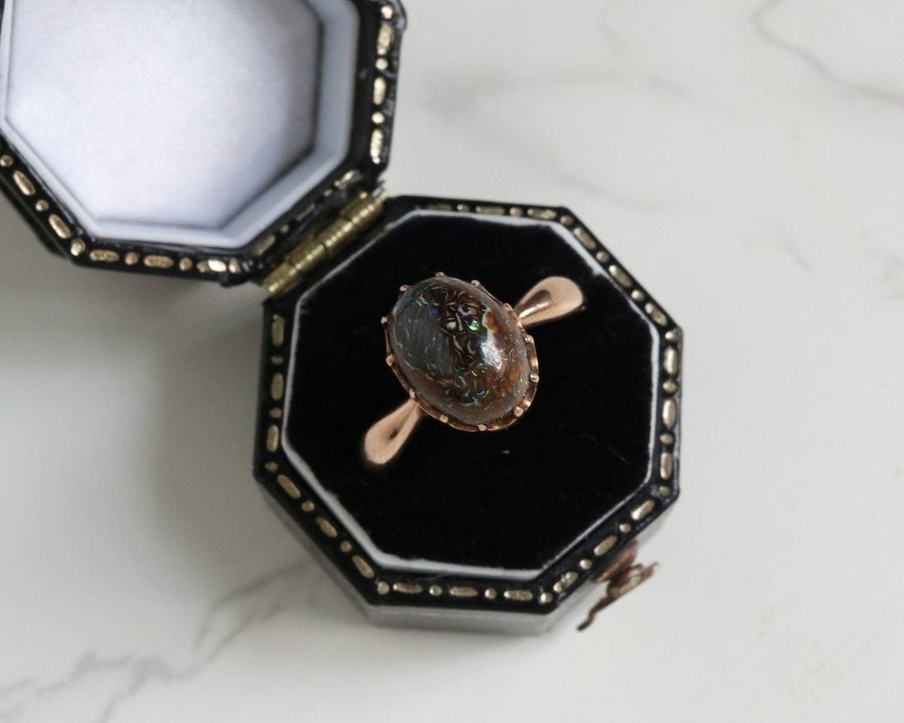 antique black opal ring set in 9ct yellow gold. Dated Birmingham 1938
