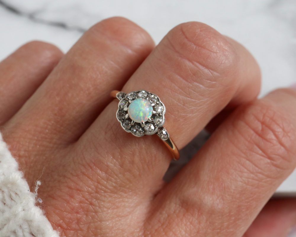 antique opal and diamond cluster ring circa 1920s