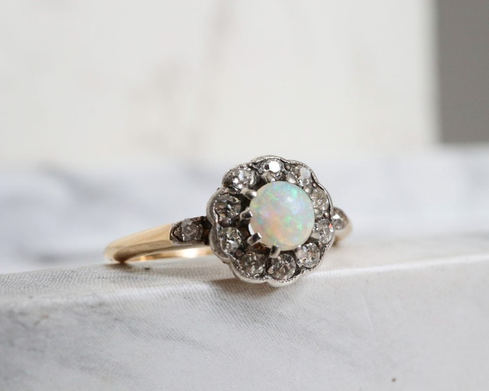 antique opal and diamond cluster ring circa 1920s