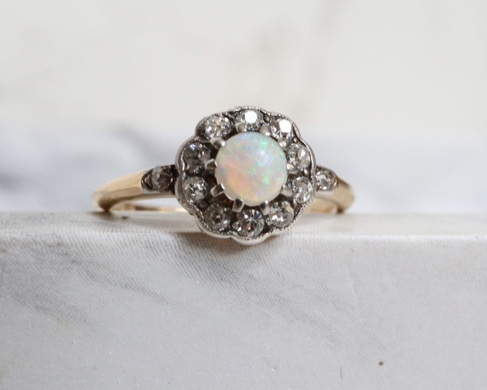 antique opal and diamond cluster ring circa 1920s