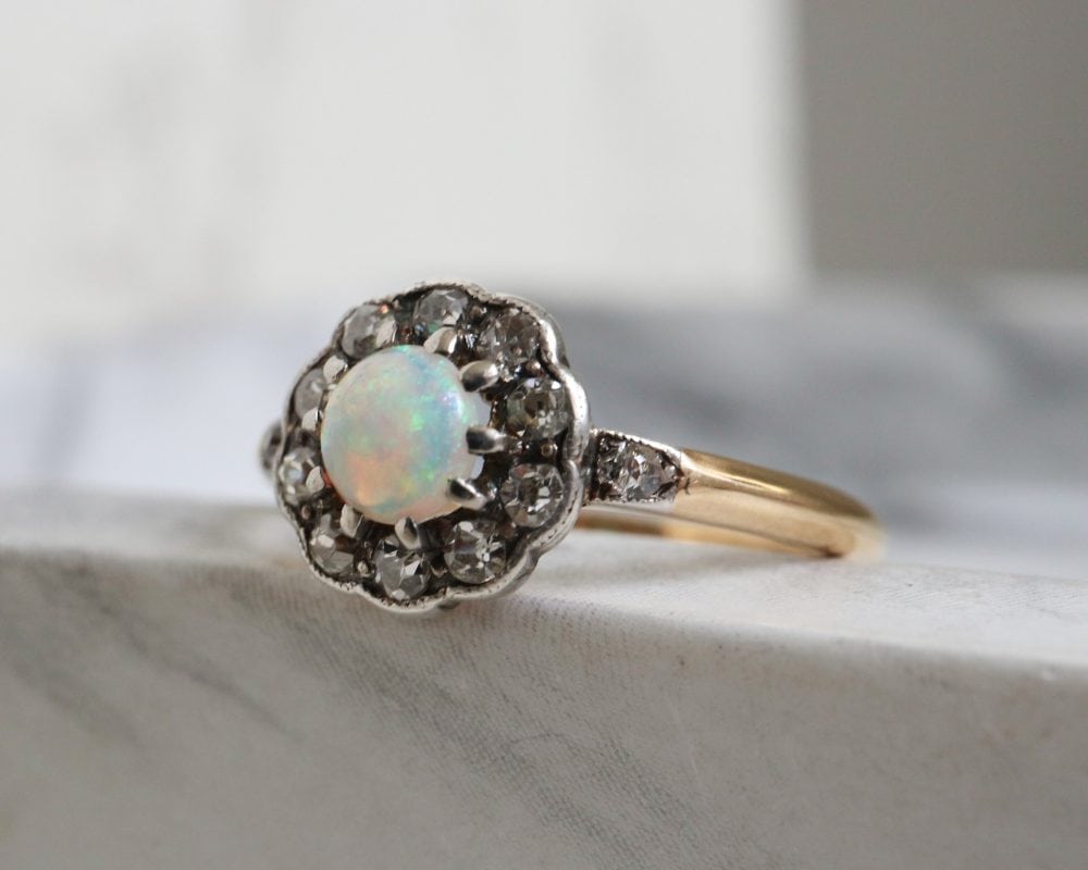 antique opal and diamond cluster ring circa 1920s