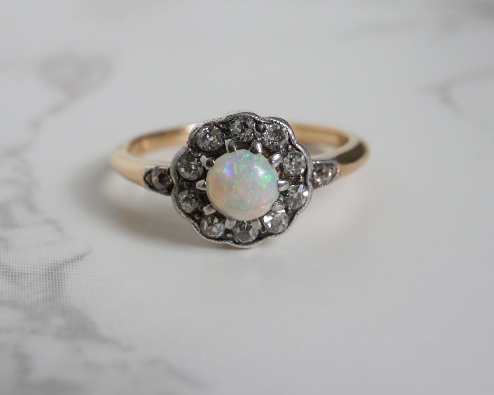 antique opal and diamond cluster ring circa 1920s