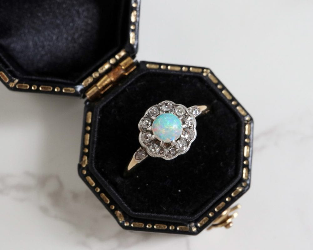 antique opal and diamond cluster ring circa 1920s