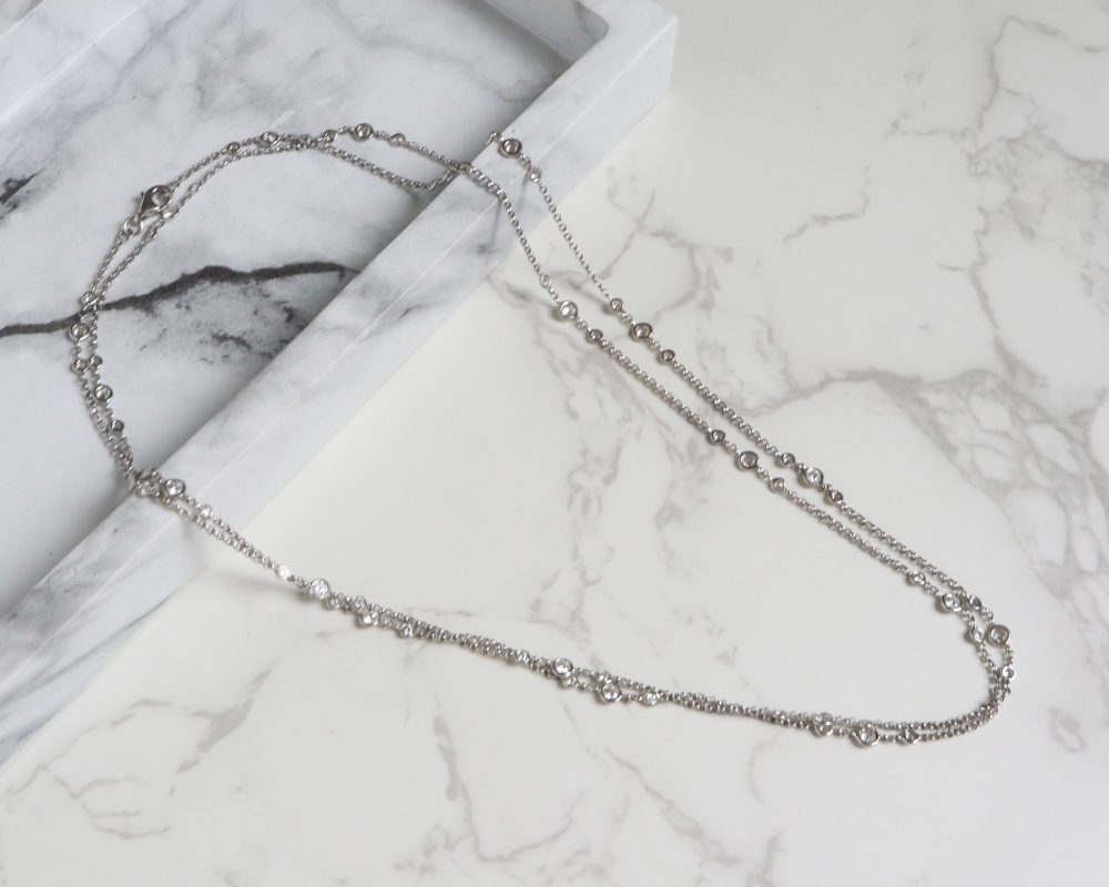 diamond chain necklace in 18ct white gold, long chain with diamonds over 2ct