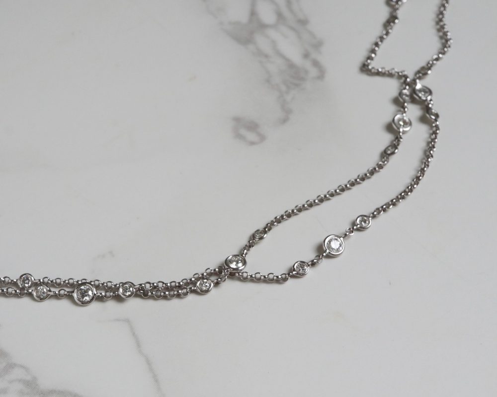 diamond chain necklace in 18ct white gold, long chain with diamonds over 2ct