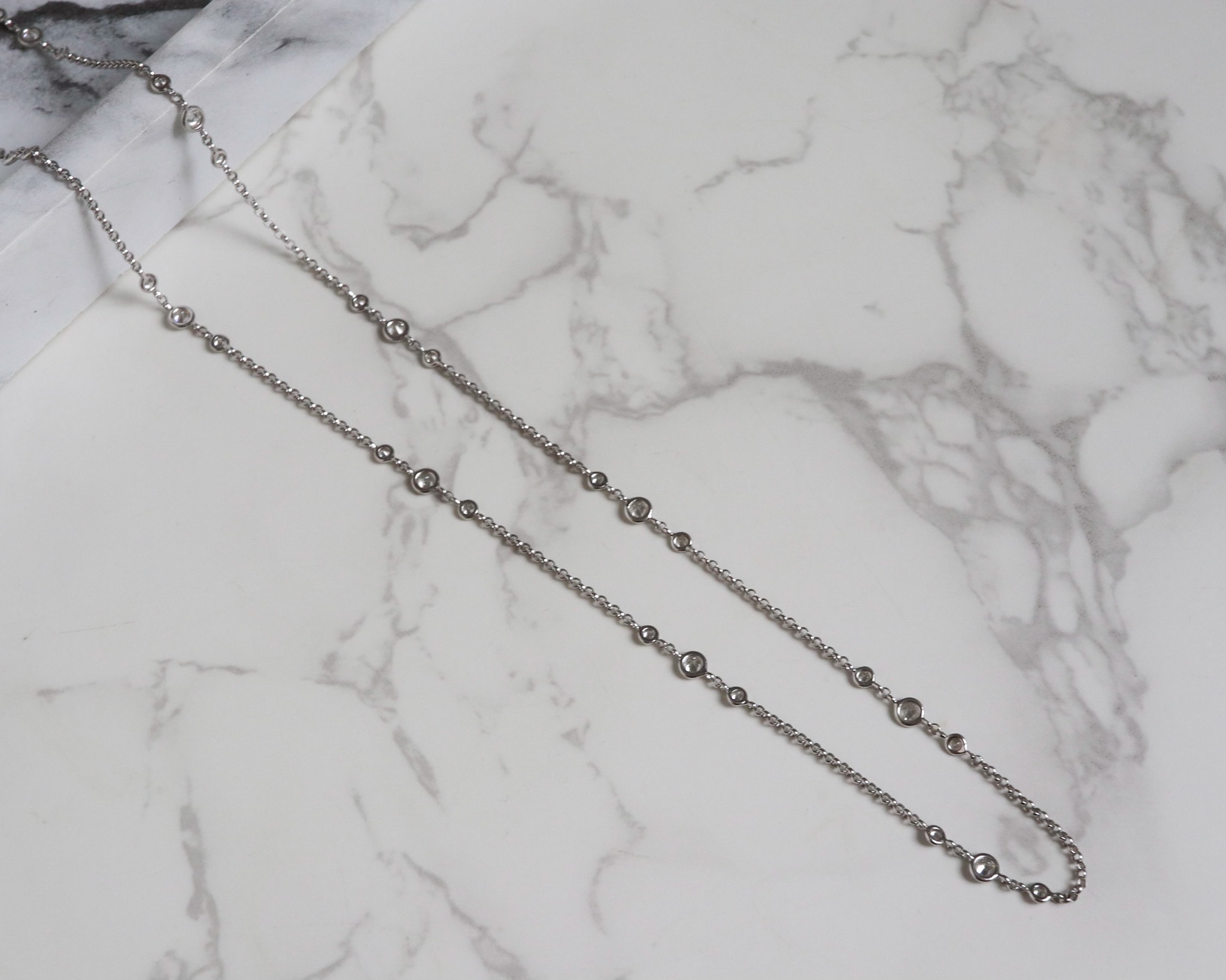 diamond chain necklace in 18ct white gold, long chain with diamonds over 2ct