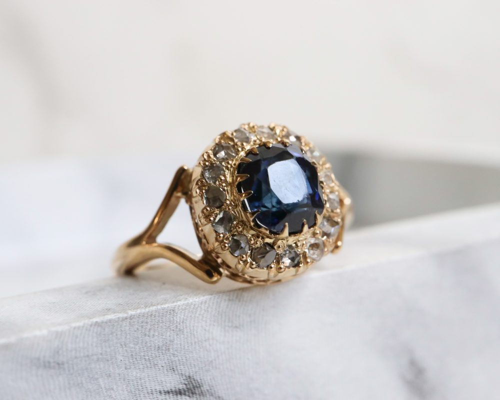 antique Victorian sapphire and diamond ring converted from an antique stick pin
