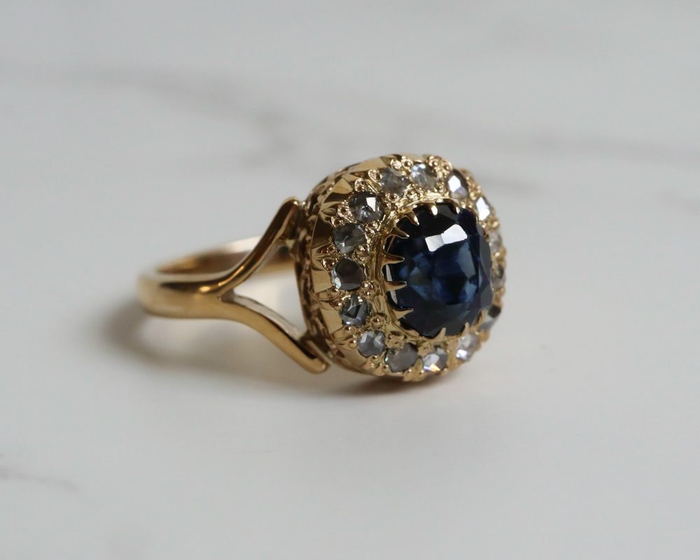 antique Victorian sapphire and diamond ring converted from an antique stick pin