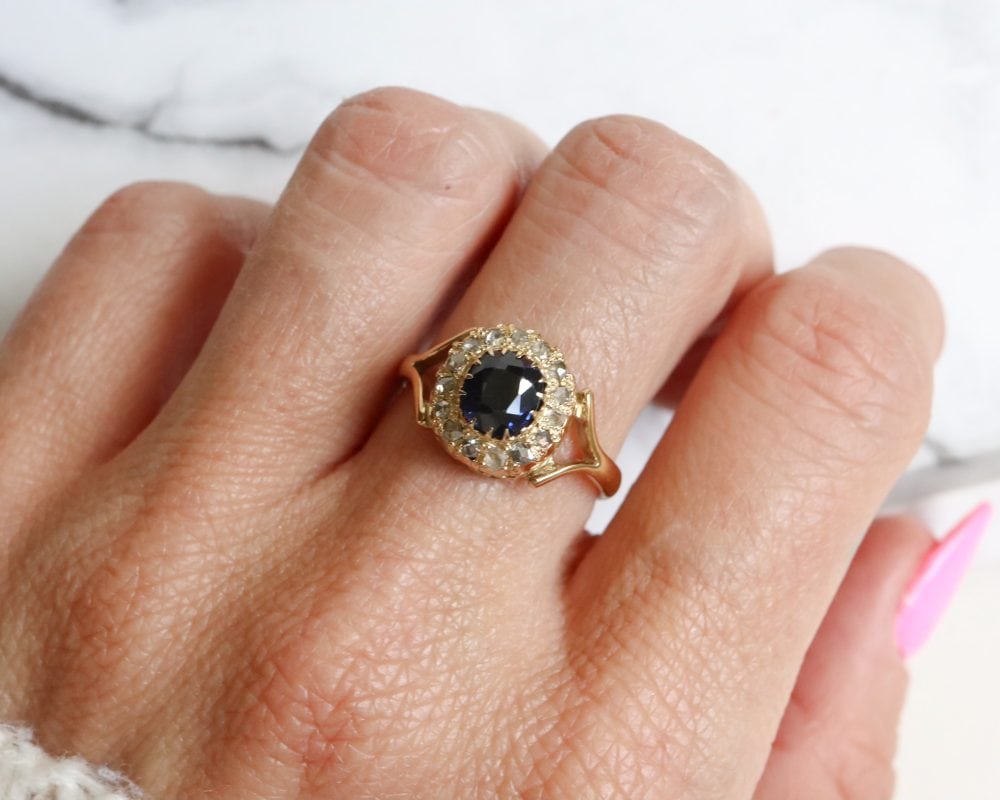 antique Victorian sapphire and diamond ring converted from an antique stick pin