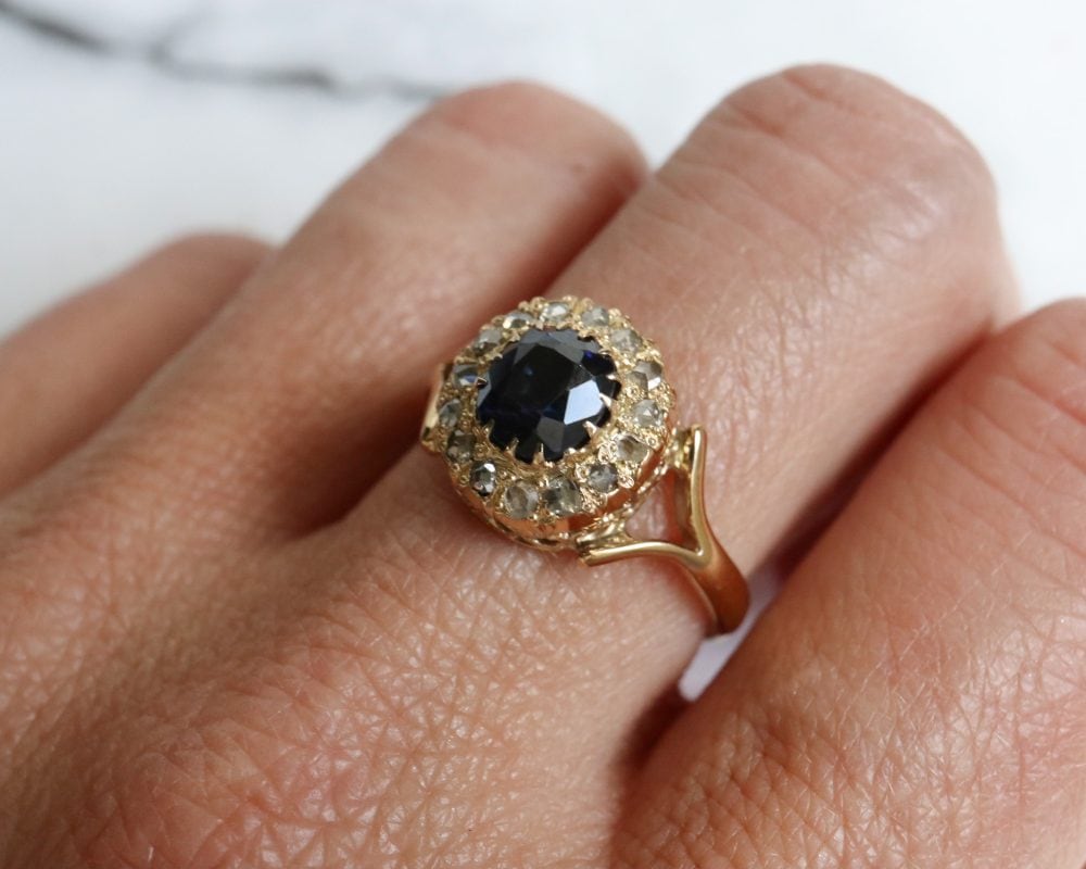 antique Victorian sapphire and diamond ring converted from an antique stick pin