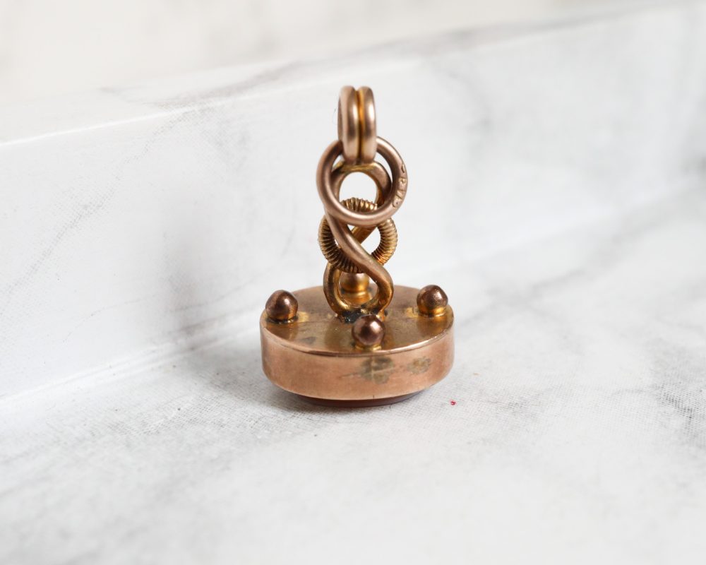 antique Victorian banded agate fob pendant set in 9ct gold, dated Birmingham 1893