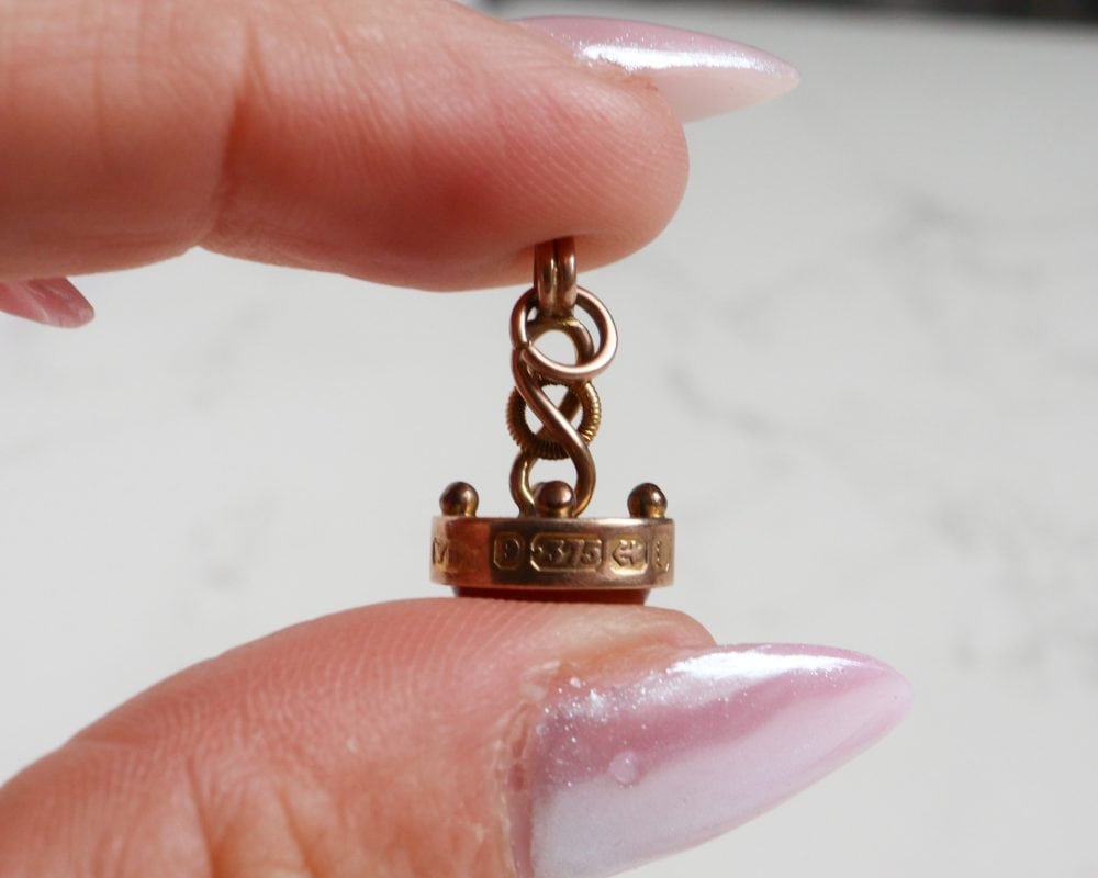 antique Victorian banded agate fob pendant set in 9ct gold, dated Birmingham 1893