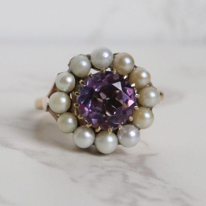 vintage 9ct gold, amethyst and seed pearl statement ring conversion piece for sale in Leeds, Yorkshire
