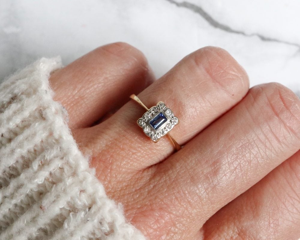 antique Art deco sapphire and diamond ring for sale in Leeds