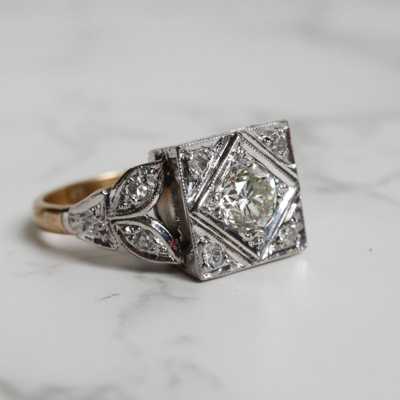 art deco diamond ring 1ct total diamond weight, 18ct gold and platinum. Antique engagement ring for sale in Leeds