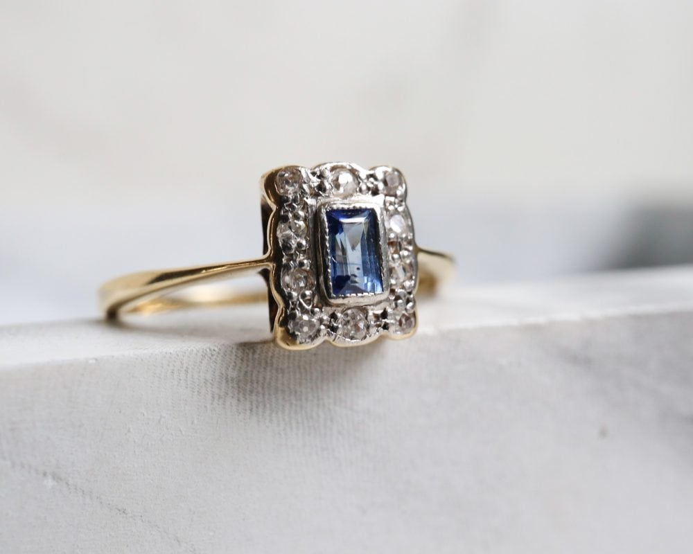 antique Art deco sapphire and diamond ring for sale in Leeds