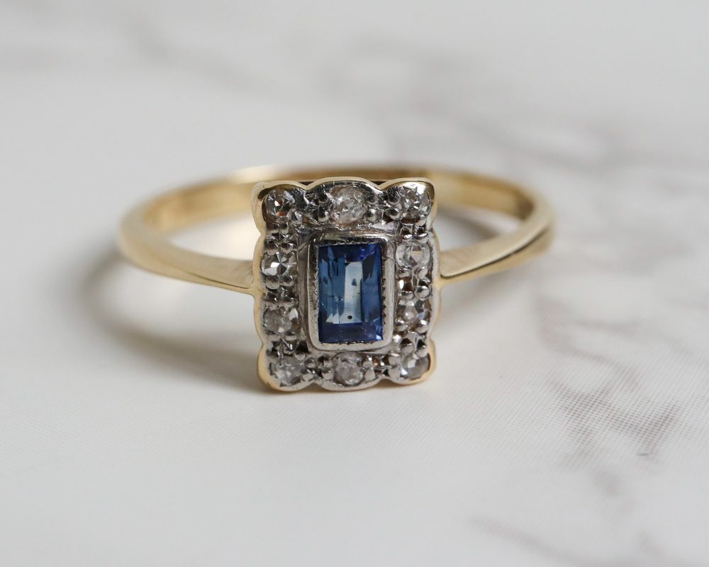 antique Art deco sapphire and diamond ring for sale in Leeds