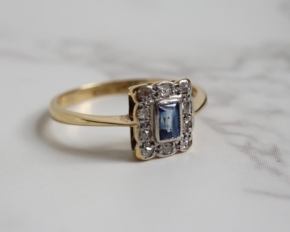antique Art deco sapphire and diamond ring for sale in Leeds