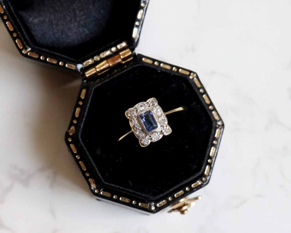 antique Art deco sapphire and diamond ring for sale in Leeds