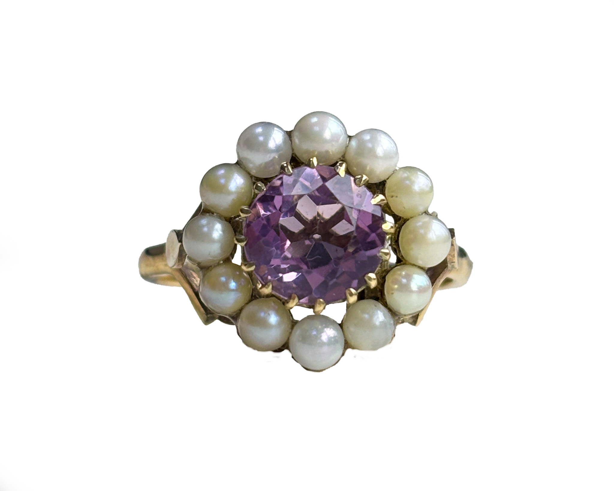 vintage amethyst and pearl cluster ring for sale
