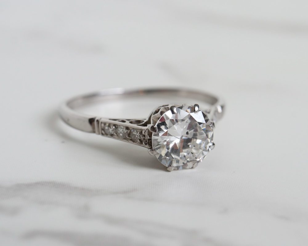 Art deco diamond solitaire ring for sale in Leeds, Yorkshire. 1.10ct diamond in platinum.