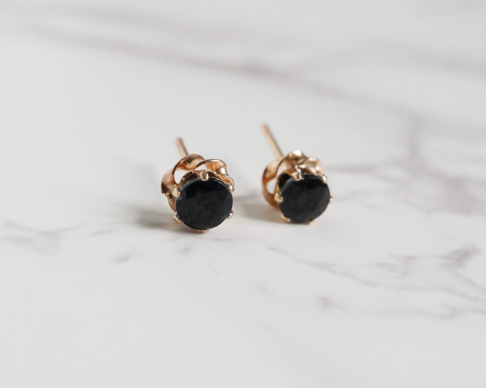Contemporary 9ct gold and sapphire stud earrings for sale