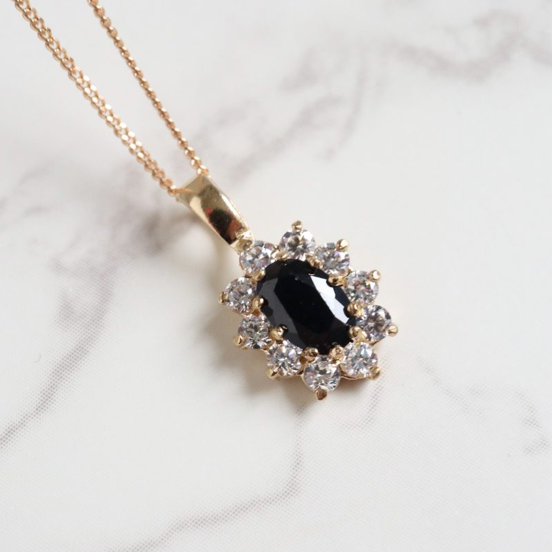 9ct gold, sapphire and cubic zirconia cluster pendant for sale in Leeds, Yorkshire