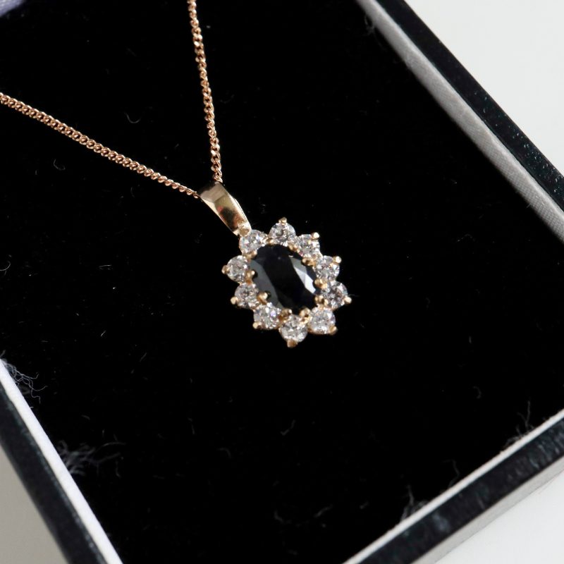 9ct gold, sapphire and cubic zirconia cluster pendant for sale in Leeds, Yorkshire