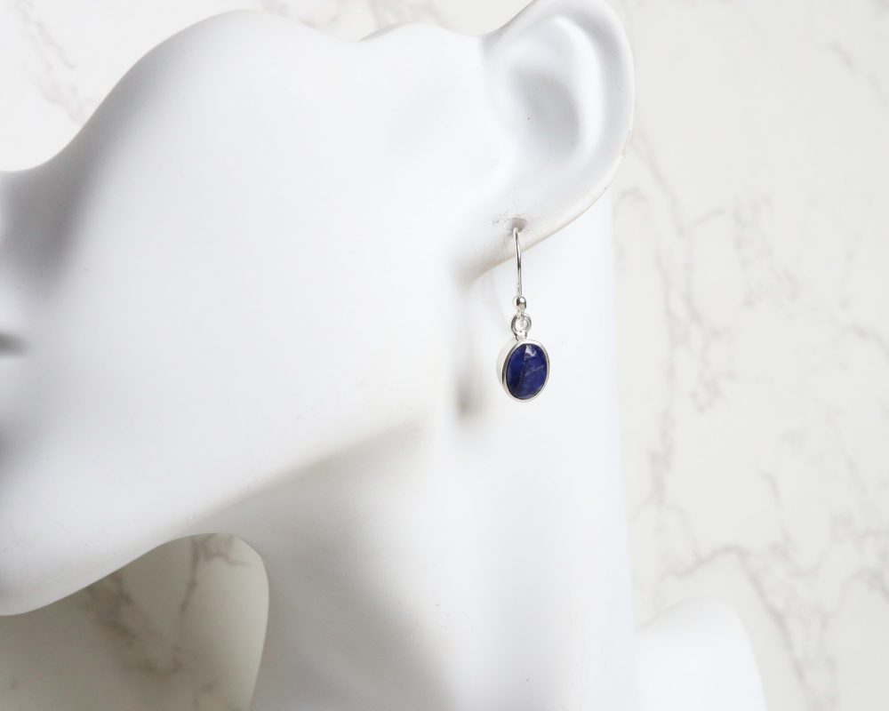 Silver and sapphire modern pair of earrings for sale