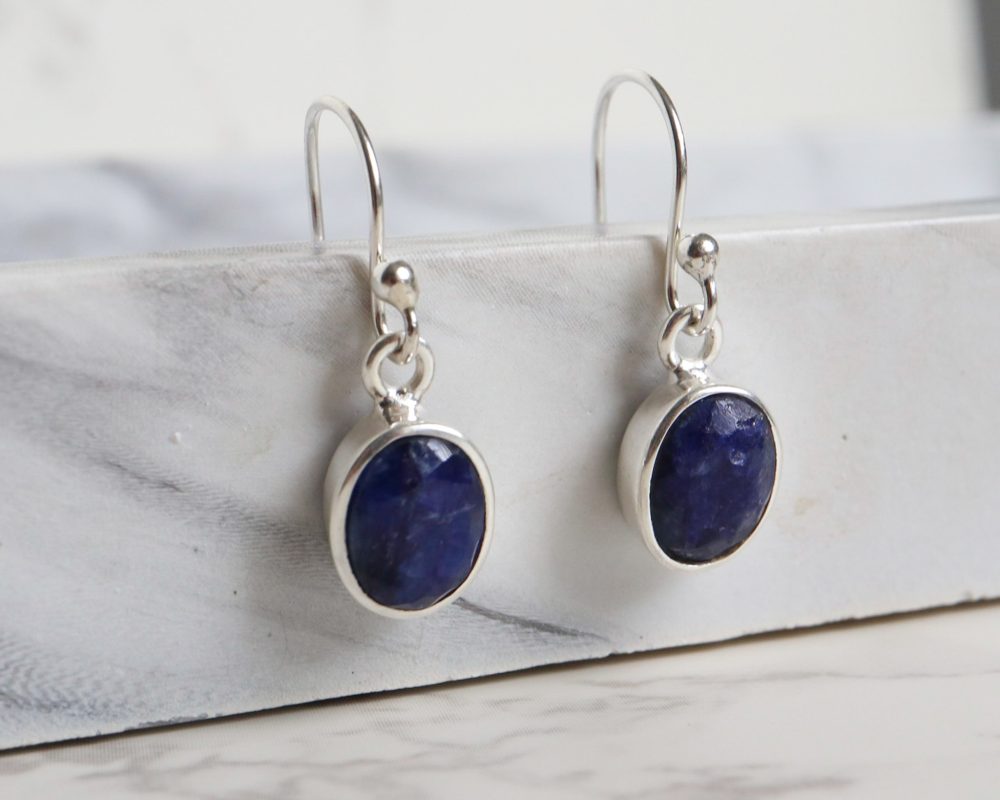IMG_3225 Silver and sapphire modern pair of earrings for sale