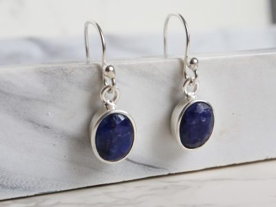 Silver and sapphire modern pair of earrings for sale