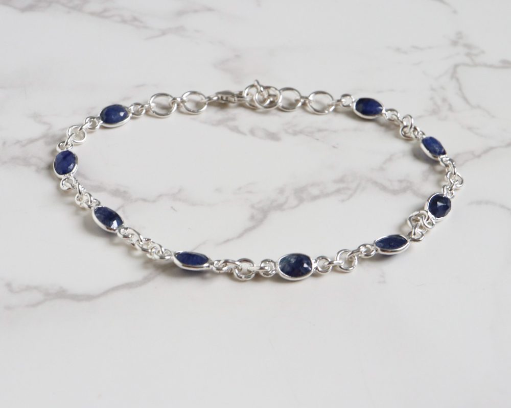 Silver and sapphire modern bracelet for sale