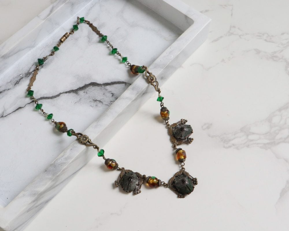 Egyptian revival scarab beetle necklace for sale in Leeds, Yorkshire