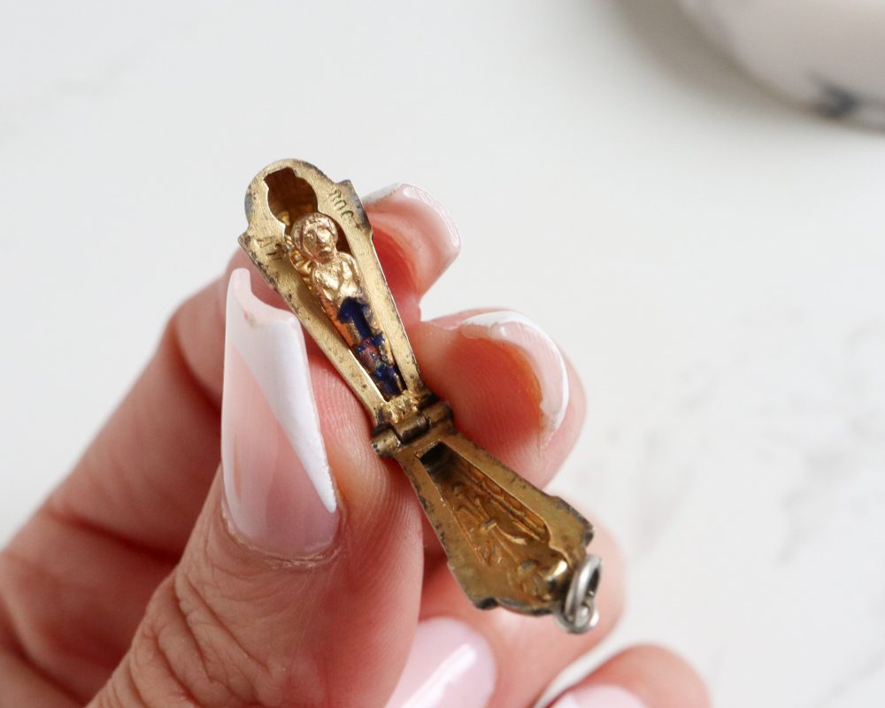 Egyptian revival sarcophagus charm in silver and enamel for sale in Leeds, Yorkshire