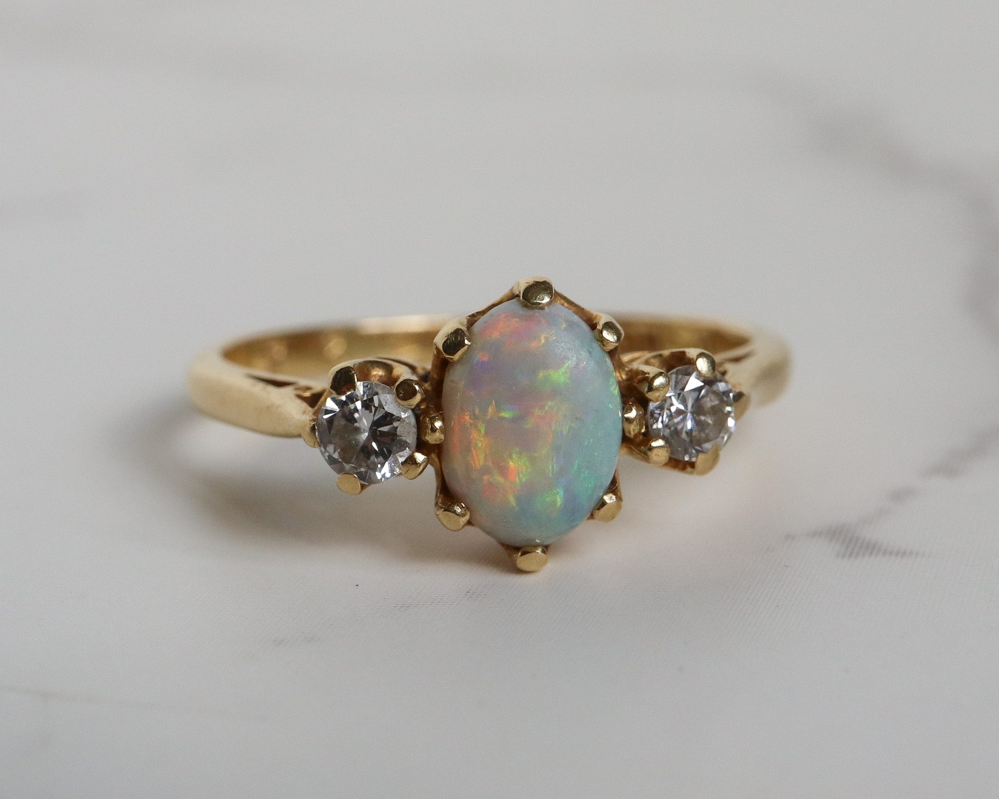 Vintage opal and diamond ring in 18ct yellow gold for sale in Leeds