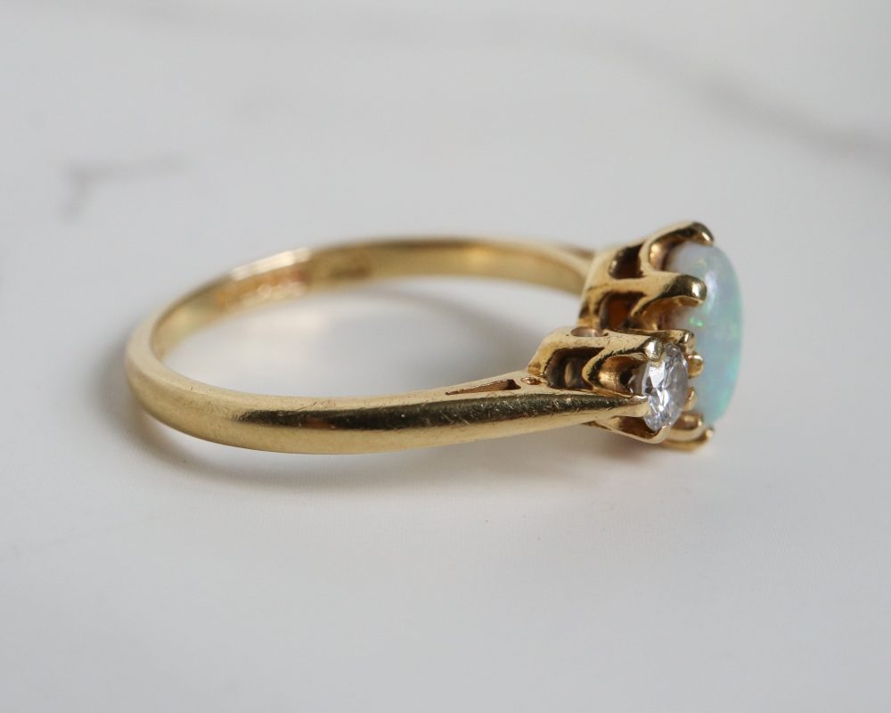 Vintage opal and diamond ring in 18ct yellow gold for sale in Leeds