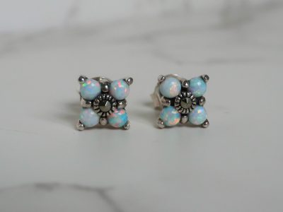 Vintage style silver, opal and marcasite stud earrings for sale in Leeds, Yorkshire