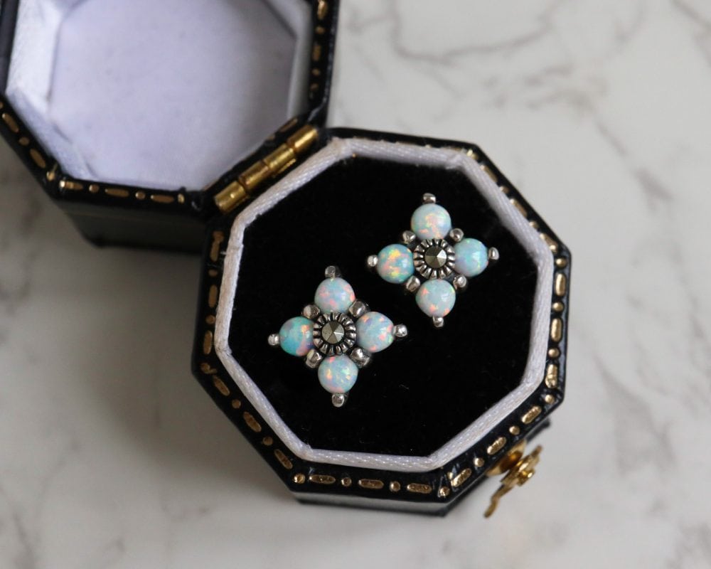 Vintage style silver, opal and marcasite stud earrings for sale in Leeds, Yorkshire