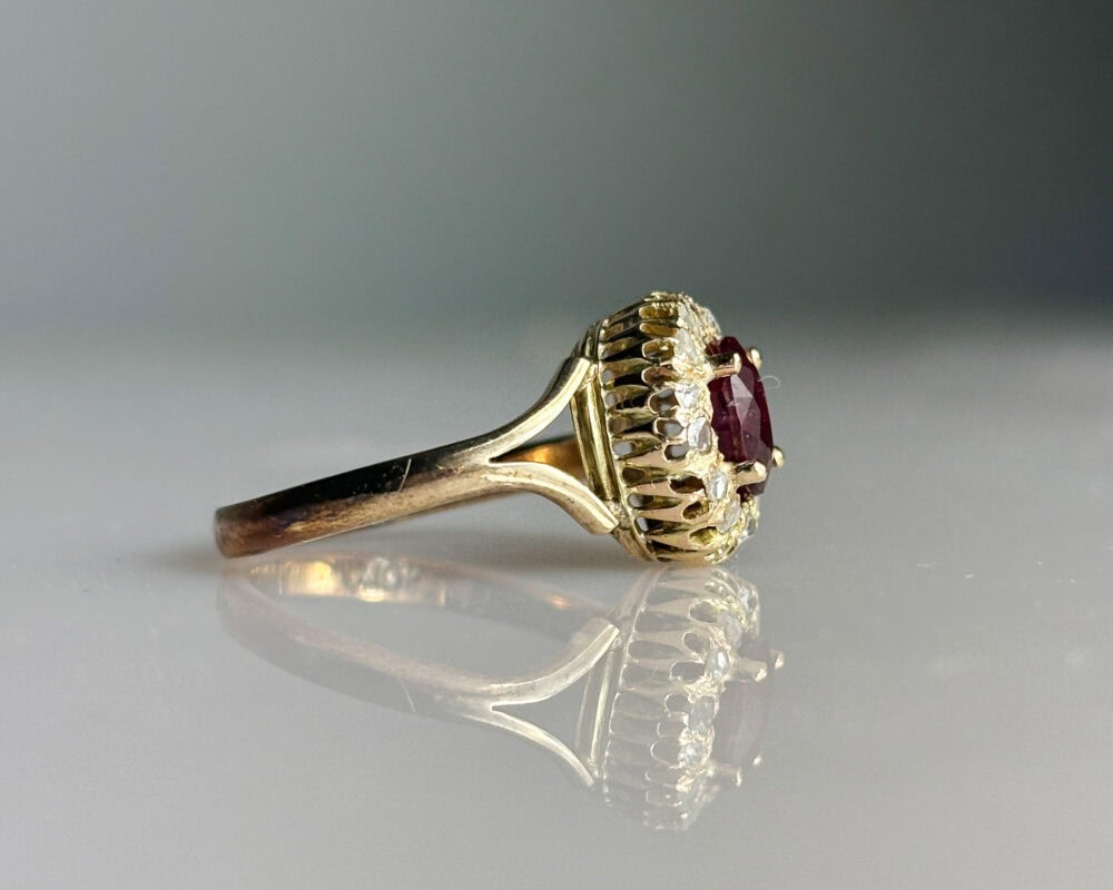 Victorian ruby and diamond cluster ring for sale in Leeds, Yorkshire