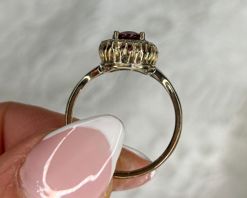 Victorian ruby and diamond cluster ring for sale in Leeds, Yorkshire