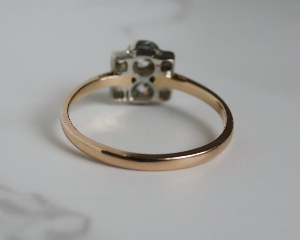 Art Deco diamond two stone ring set in 18ct yellow gold and platinum for sale in Leeds, Yorkshire