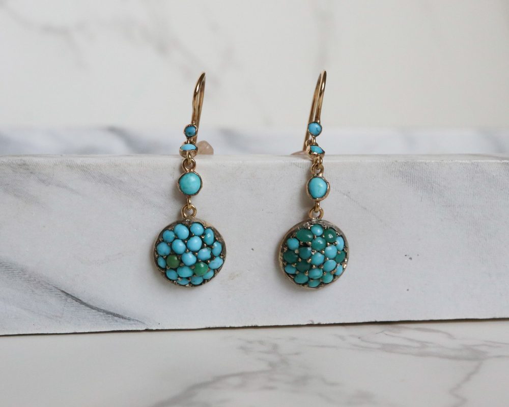 Antique turquoise earrings crafted during the Victorian era for sale in Leeds, Yorkshire