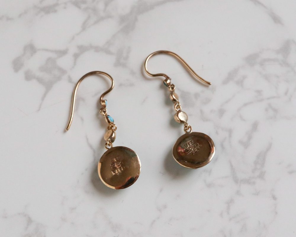 Antique turquoise earrings crafted during the Victorian era for sale in Leeds, Yorkshire