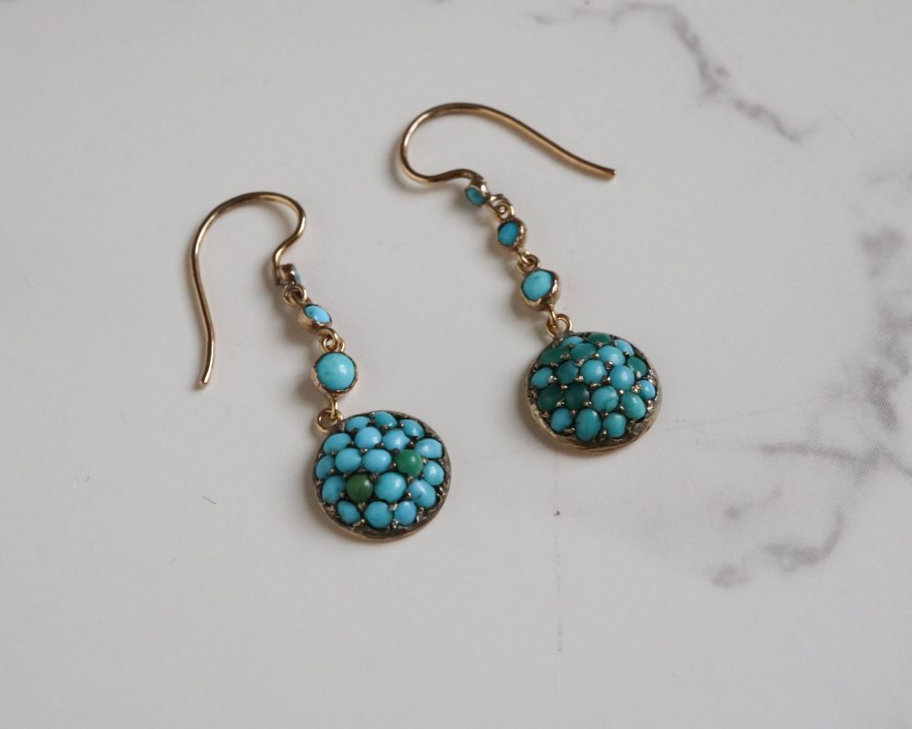 Antique turquoise earrings crafted during the Victorian era for sale in Leeds, Yorkshire