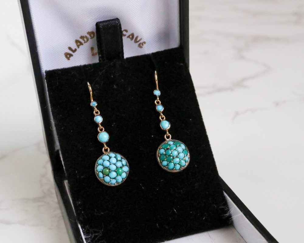 Antique turquoise earrings crafted during the Victorian era for sale in Leeds, Yorkshire